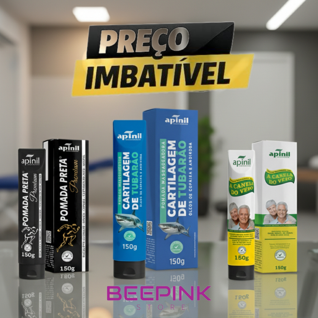 KIT 3 POMADAS APINIL 150G PRETA+CANELA DE VELHO+CARTILAGEM TUBARÃO