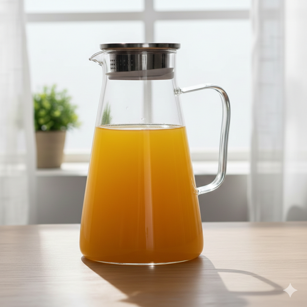 Jarra De Vidro Transparente 1,7L Tampa Inox Premium Borossilicato Mesa Posta Luxo