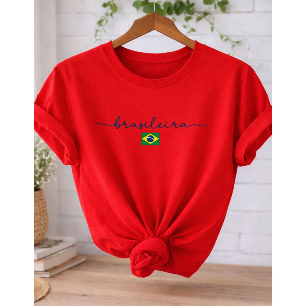 Camiseta Feminina “Brasileira” Estampa Brasil – 100% Algodão | Confortável e Estilosa