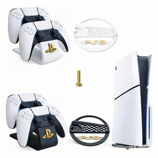 Kit Base Stand Vertical e Suporte Duplo Para Controles Playstation Ps5 Slim Compatível com Disco Digital e Físico