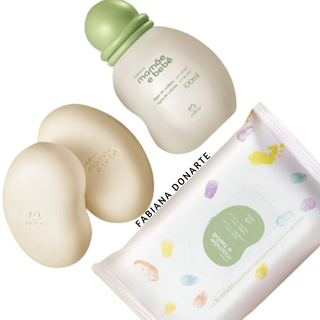 Kit Natura Mamãe e Bebê: Água de Colônia 100mL + Caixa de Sabonete + Lenços umedecidos