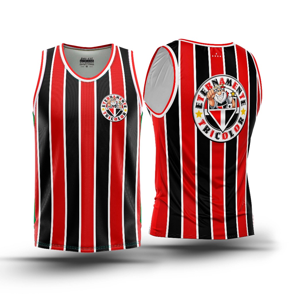 Camiseta camisa REGATA Premium  Torcida Futebol Time Tricolor Dry-Fit com Proteção UV 50+