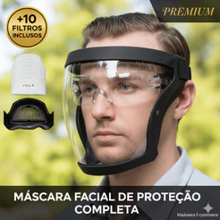 Máscara Facial Transparente Anti Poeira com 10 Filtros PM 2.5 Proteção Completa para Saúde Respiratória