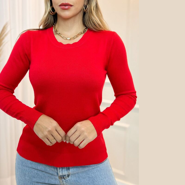 Blusa Feminina manga longa Gola Redonda Canelada Ribana macio e confortável