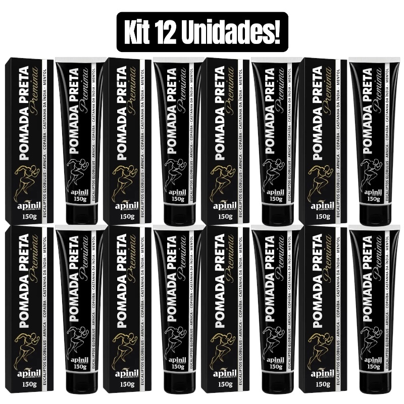 KIT 12 UNIDADES POMADA PRETA PREMIUM MASSAGEADORA 150g APINIL