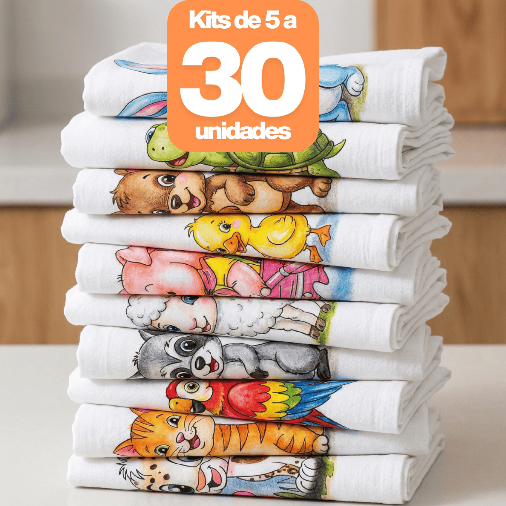 Kit Panos de Prato Estampados 100% Algodão 65x40cm Toalha de Cozinha Copa Grande Absorvente