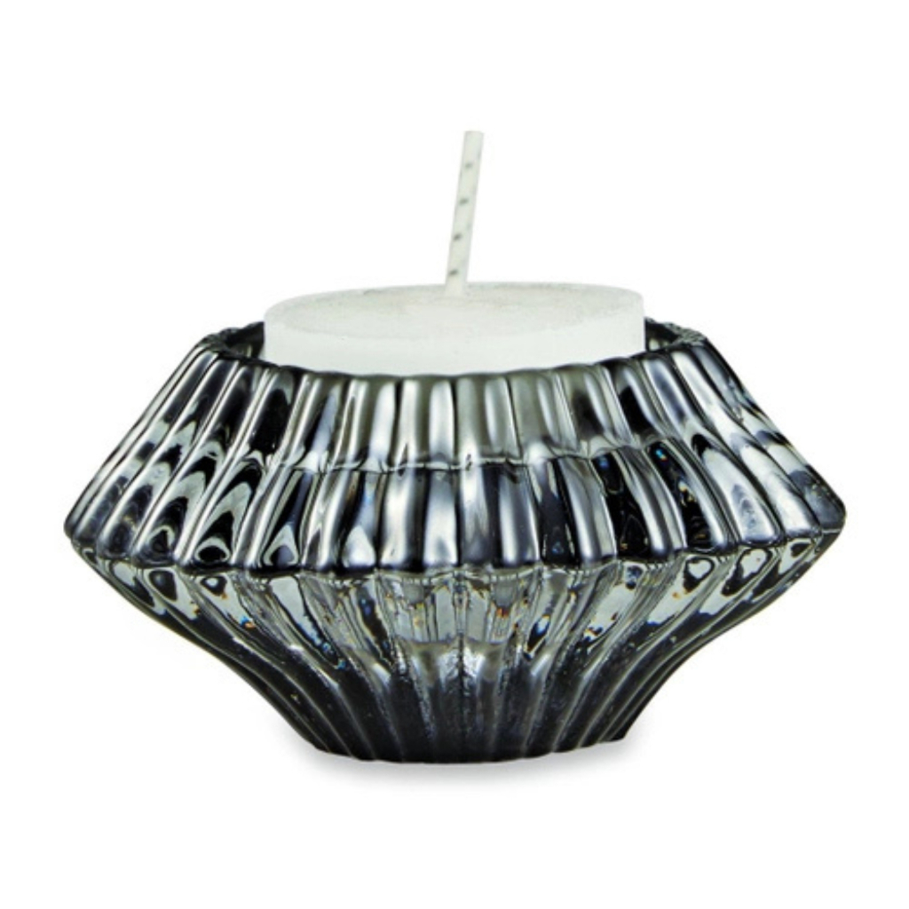 Castiçal porta-velas de vidro fumê com trabalhado - Mart decor