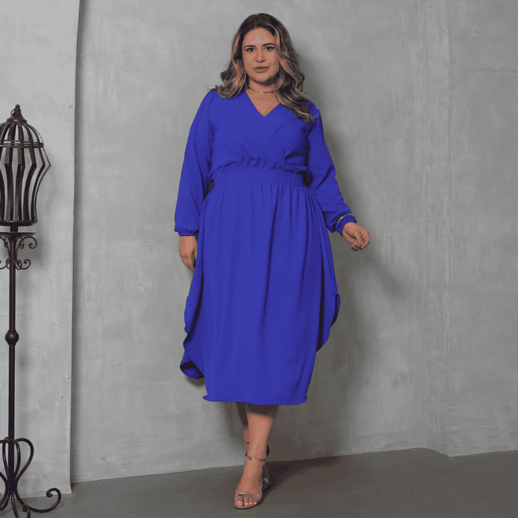 Vestido Transpassado Manga Longa Feminino Com Abertura Lateral Discreta Moda Evangélica