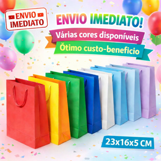 KIT 10/20/30/50 UNIDADES sacolas de papel vários cores LISAS TAMANHO 25x17x06CM em Oferta na Shopee