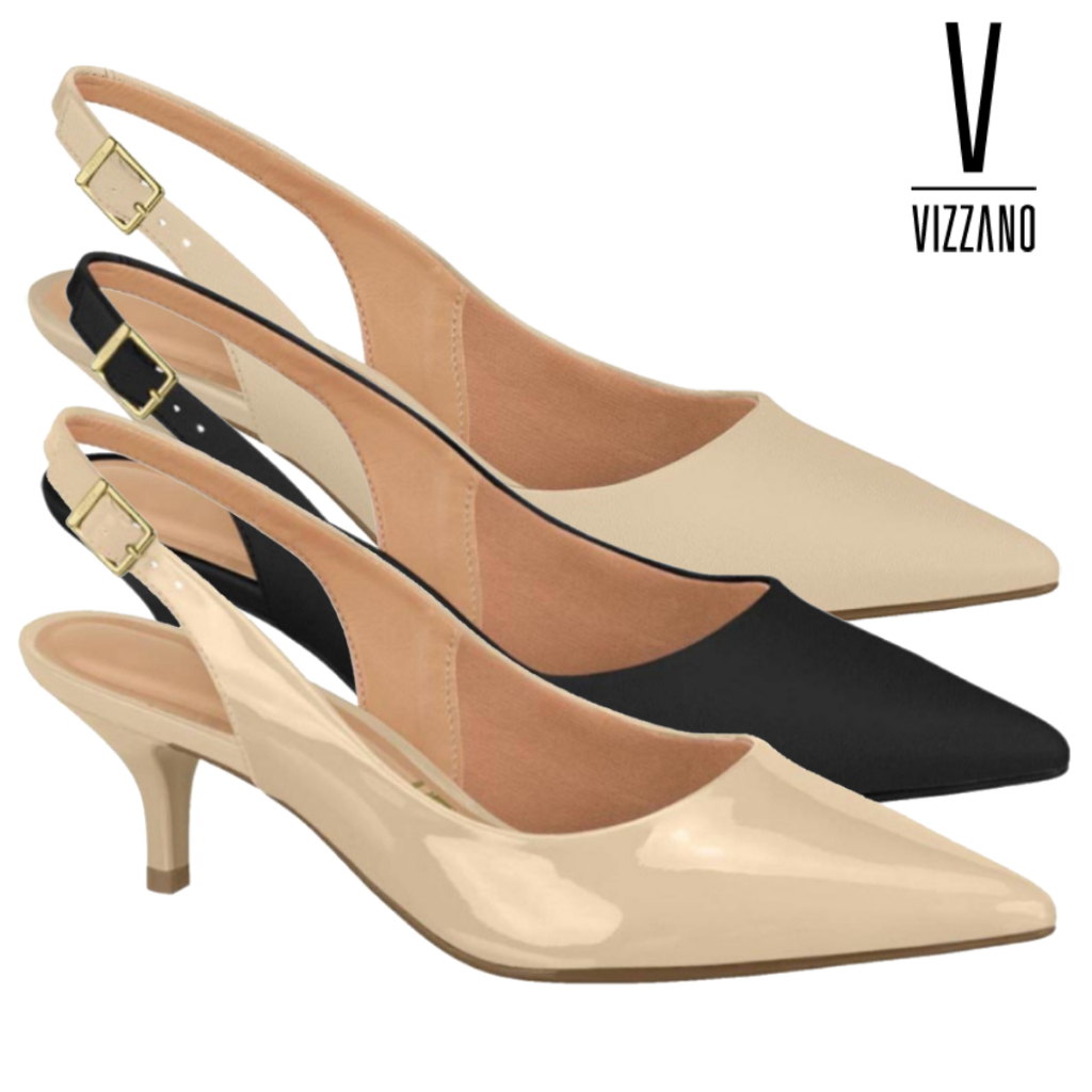 Sapato Scarpin Feminino Vizzano Slingback Salto Baixo Fino Festa Elegante Confortável Original em Oferta na Shopee