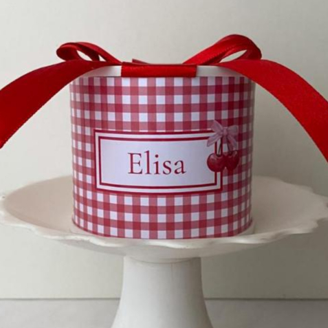 Kit Tubolatas Personalizadas 5x6 Cereja Vichy Lembrancinha Maternidade Aniversário infantil