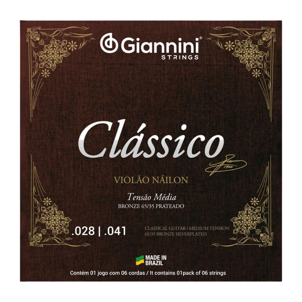 Encordoamento Jogo de Cordas Giannini Violão Nylon Nailon Clássico Bronze 65/35 GENWPM Média