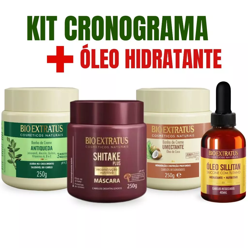 kit Cronograma Capilar Bioextratus 3 Máscaras 250g Hidratação Nutrição Reconstrução + Oleo 40ml