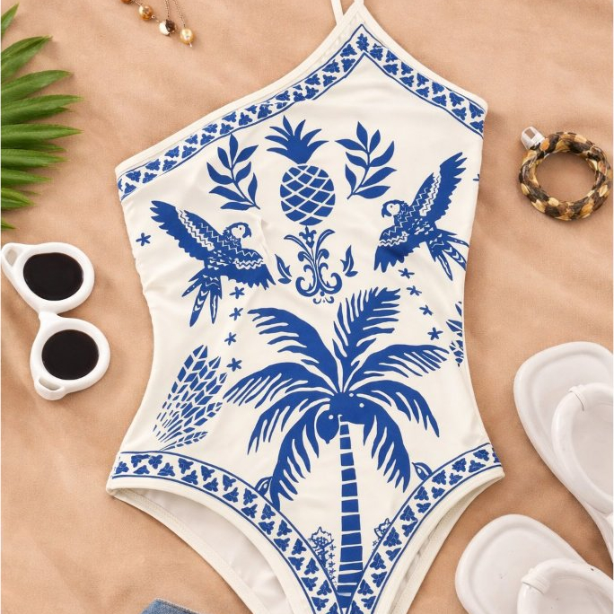 Body Feminino Estampado Um Ombro Só com Amarração Ajustável Elegante