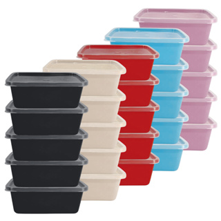 Kit 5 ou 10 Potes Plásticos 500ml Retangular com Tampa Transparente Marmita Organizador de Alimentos em Oferta na Shopee