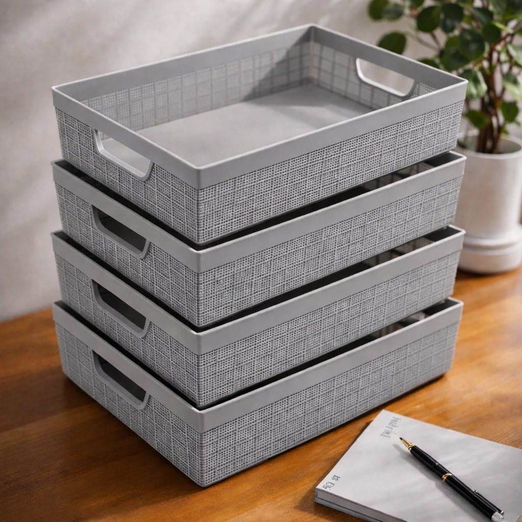 Kit Cestos Organizadores 5,2 Litros Multiuso Lavanderia Armário Cozinha Multiuso Plástico Rattan em Oferta na Shopee