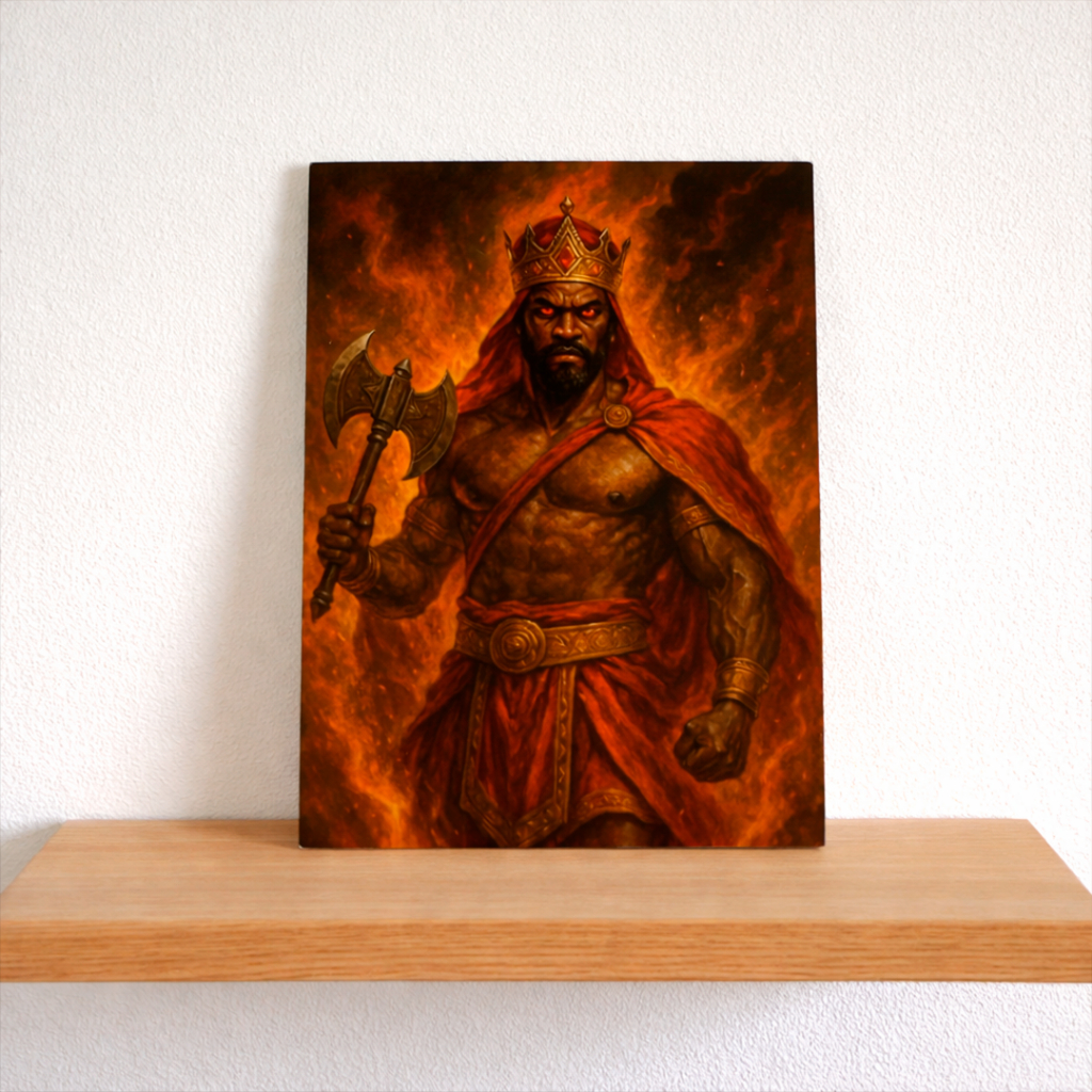 QUADRO DECORATIVO PLACA MDF-XANGO OLHANDO PARA VOCÊ COM MACHADO