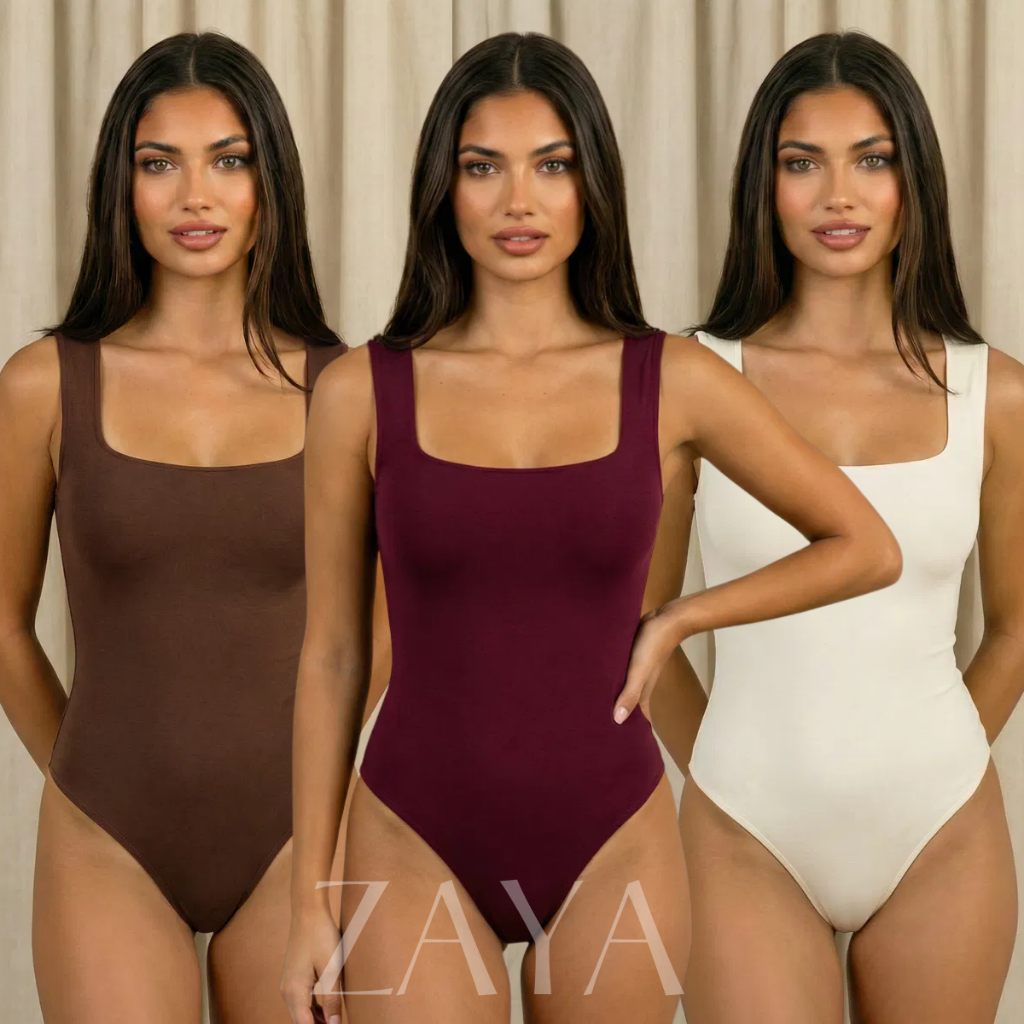 Kit 3 Ou 1 Unidade Body Regata Decote Quadrado Feminino Luxo Alças Grossas Collant Suplex Forro Duplo