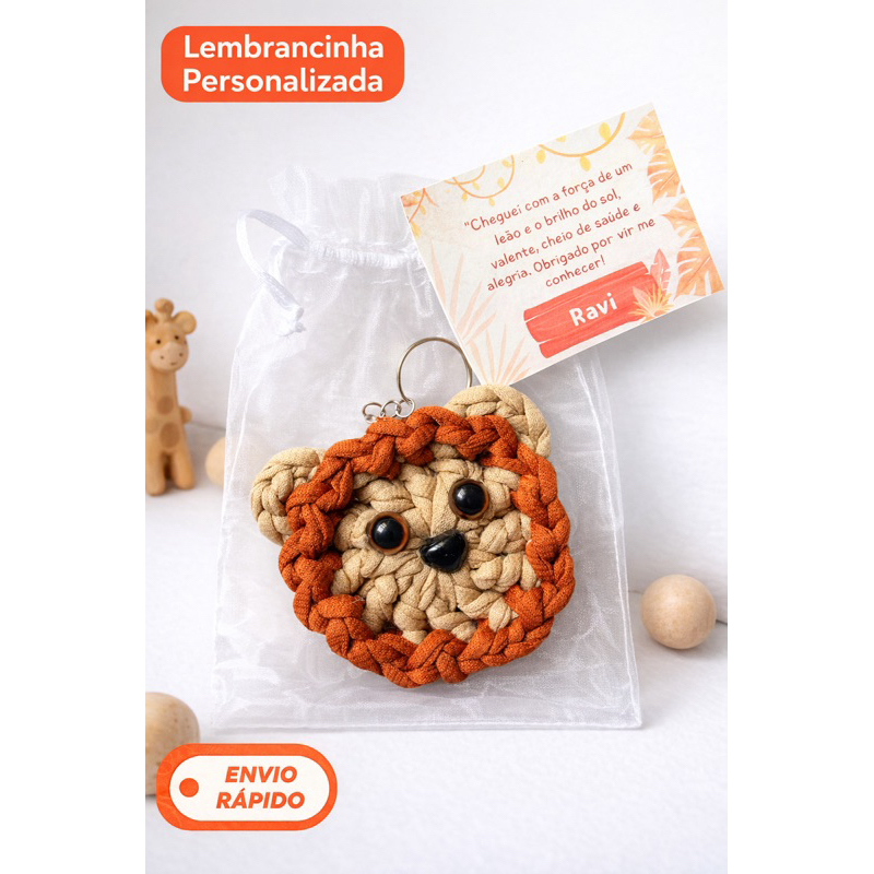 Lembrancinha Safari Chaveiro Leãozinho Personalizado | Chá de Bebê, Maternidade e Aniversário