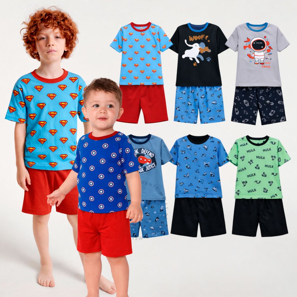 Pijama Infantil Conjunto Personagem Menino Verão 4 a 12 anos