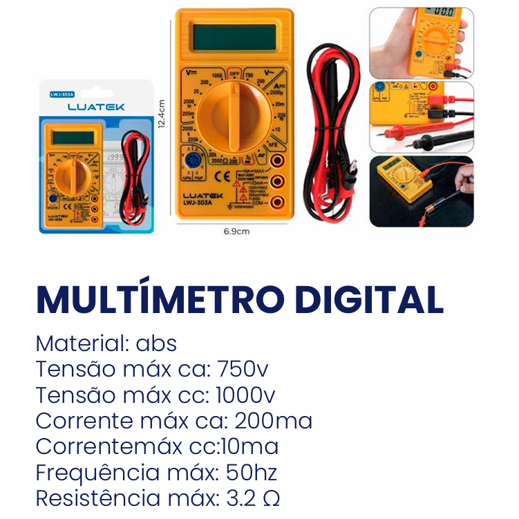 Multímetro Digital Com BIP Sonoro Ohmímetro Voltímetro Medidor de Voltagem LCDL LWJ-303