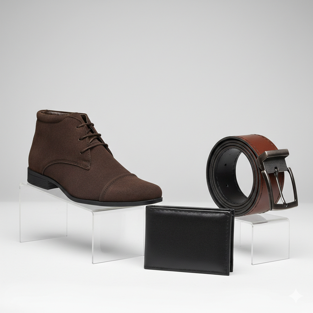 Kit Bota Masculina Camurça Cinto Carteira Cano Curto Preto Marrom Confortável Chelsea Chukka Social