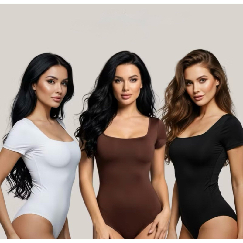 Kit 3 Body Feminino Decote Quadrado Manga Curta Tecido Suplex Moda Verão Tendência coladinho bory
