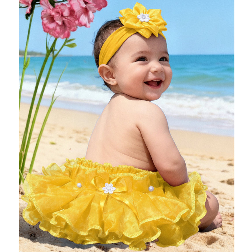 Detalhes do KIT BEBÊ CALCINHA BUNDA RICA + FAIXINHA DE CABELO FLOR MOANA