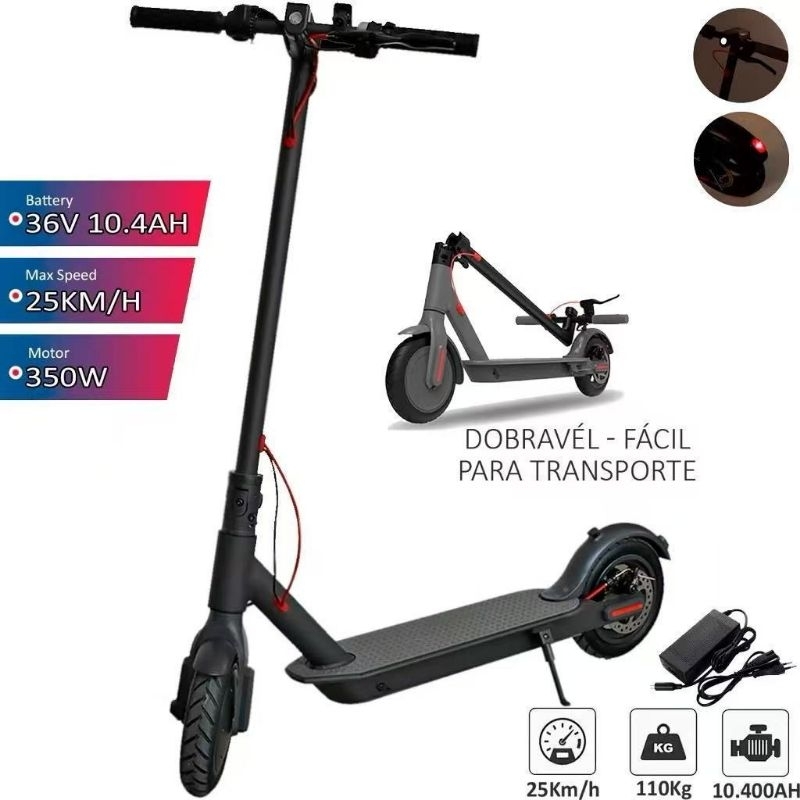 Patinete Elétrico 350W Até 30km com Bateria Recarregável Dobrável Super Autonomia para adultos até 120kg