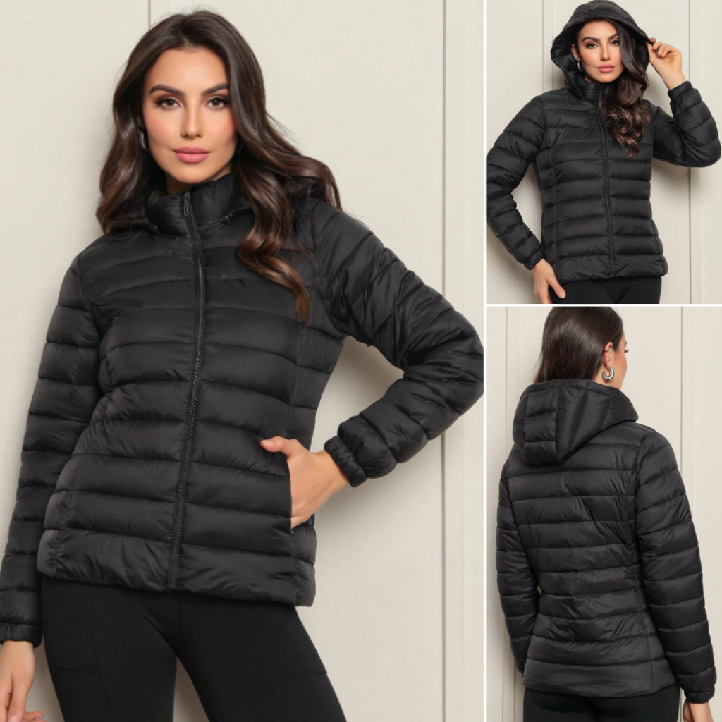 Jaqueta Puffer  Feminino Casaco de Frio Impermeável Bobojaco Com Touca Removivel Intenso em Oferta na Shopee