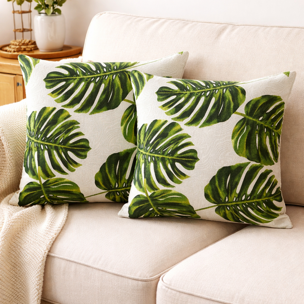 kit 2 Capa de almofada costela de adão 35x35 floral verde com branco com ziper invisivel