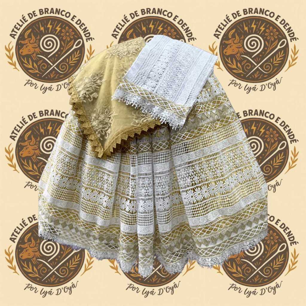 Baiana 4 Peças Em Tule bordado Com Grippir | Umbanda Candomblé Roupa de Santo