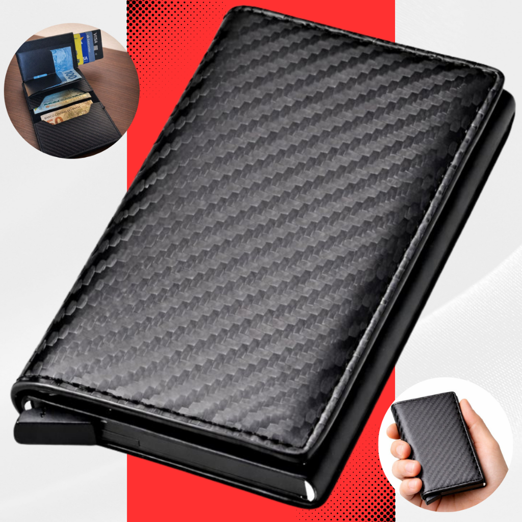 Carteira Slim Masculina Feminina Fibra De Carbono Porta Cartões Anti RFID Preta Marrom Carteira Slim Masculina Feminina Fibra De Carbono Porta Cartões Anti RFID Preta Marrom