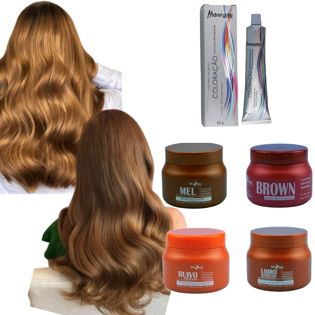 Kit Tinta Mairibel 7.37 Loiro Dourado Morena Iluminada + Matizador | Brilho e Maciez