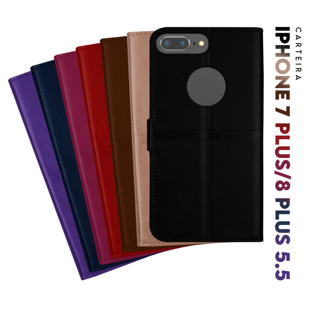 Capa Case Capinha Carteira Flip Cover Couro Sintético PRETA Iphone 7 e 8 Plus tela 5.5 pol Cell in Power25