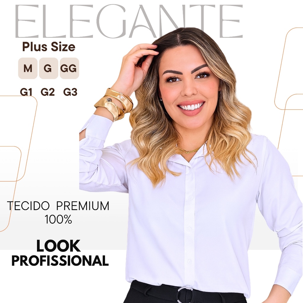 Camisa Social Feminina Gola Colarinho Manga Longa Elegante para Trabalho Escritório Plus Size M G GG
