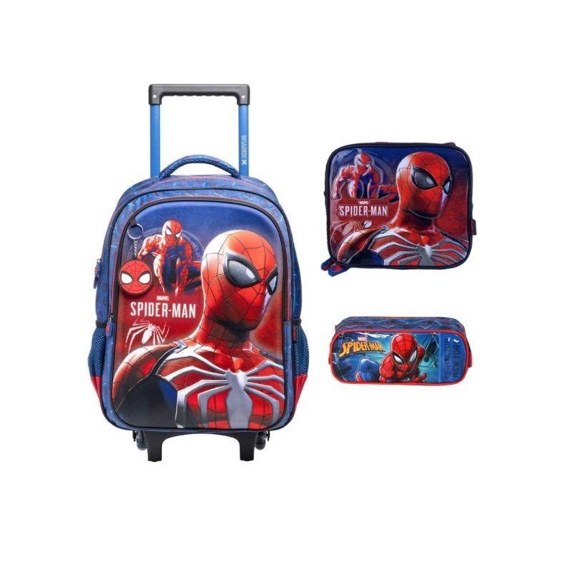 Kit Mochila Carrinho Homem Aranha Escolar Lancheira Estojo Infantil Juvenil
