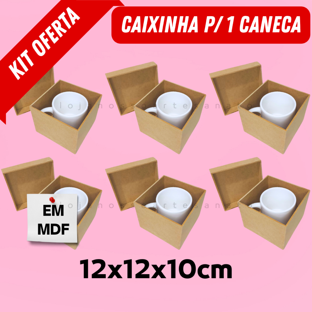 Kit Caixa Para 1 Caneca 12x12x10cm MDF Lembrancinha Presente Embalagem em Oferta na Shopee