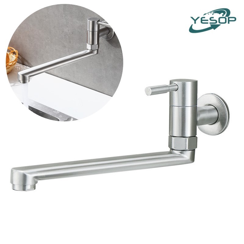 YESOP Torneira De Parede Para Cozinha Aço Inox 304 Gourmet Bica Móvel Flexível Prata Escovado 25cm em Oferta na Shopee