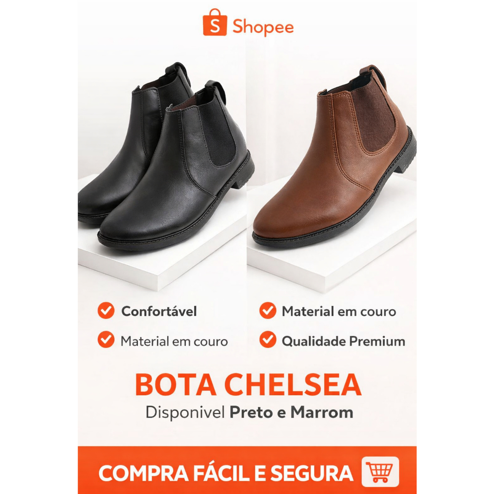 Botina Chelsea Masculina em Couro Preta e Marrom – Confortável, Casual e Social, Solado Antiderrapante