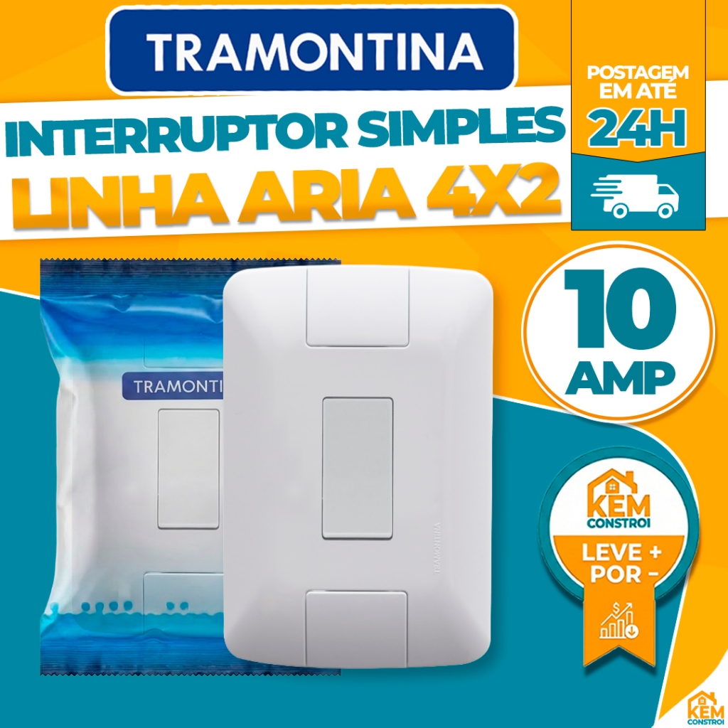 Kit Interruptor Simples Aria Tramontina 4x2 Interruptores