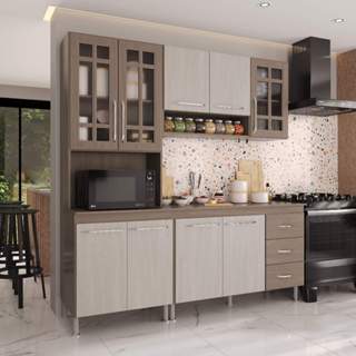 Armário de Cozinha Modulada Compacta Fidelitá Paris 3 Peças 190cm 9 Portas 3 Gavetas Com Tampo Nogal/Salinas em Oferta na Shopee