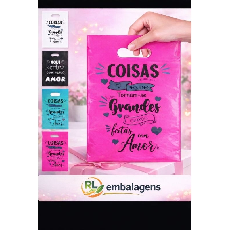 Kit 50 Sacolas Boca de Palhaço 20x30 de Plástico Personalizadas com Frases  para Lojas com Alça