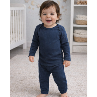 Conjunto Bebê Pagão Canelado Longo Marinho em Oferta na Shopee