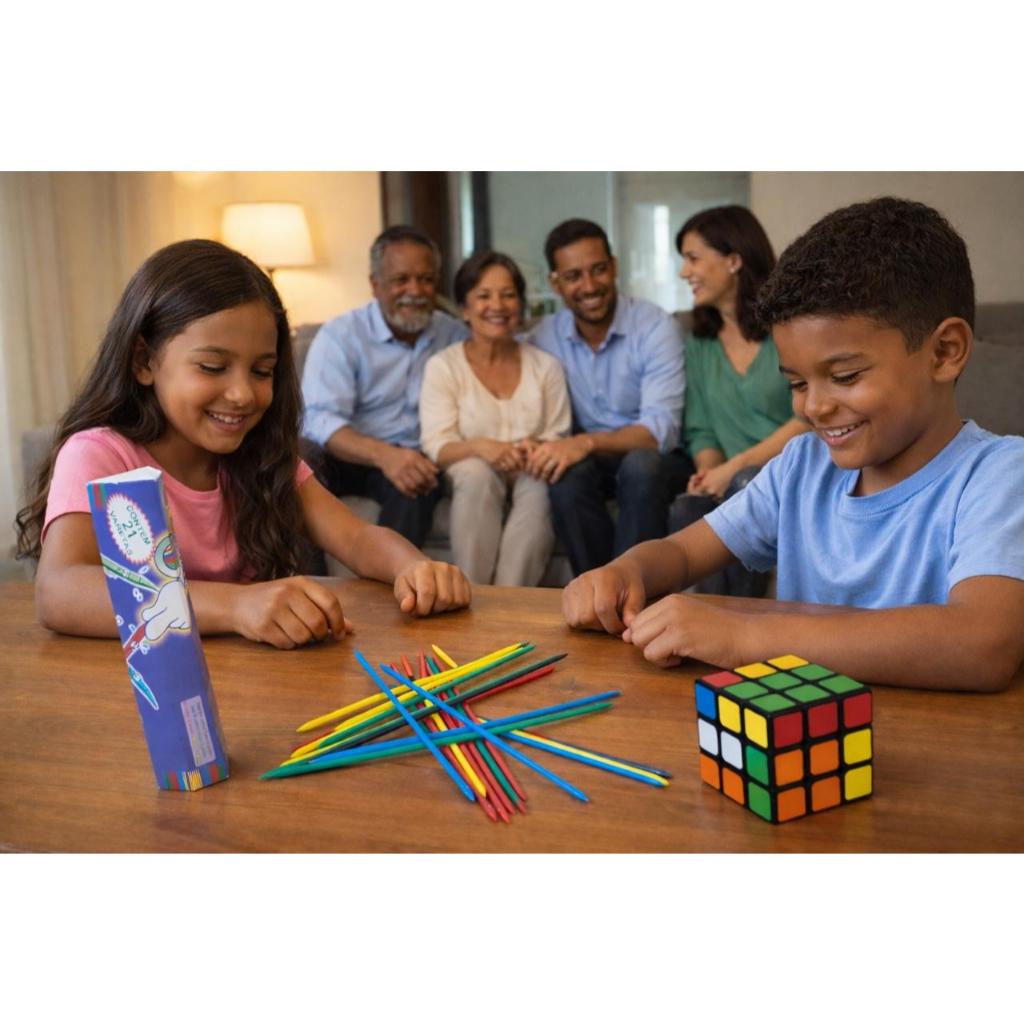 Kit Cubo Magico Infantil + Jogo De Varetas Com 21 Peças Coloridas Oferta