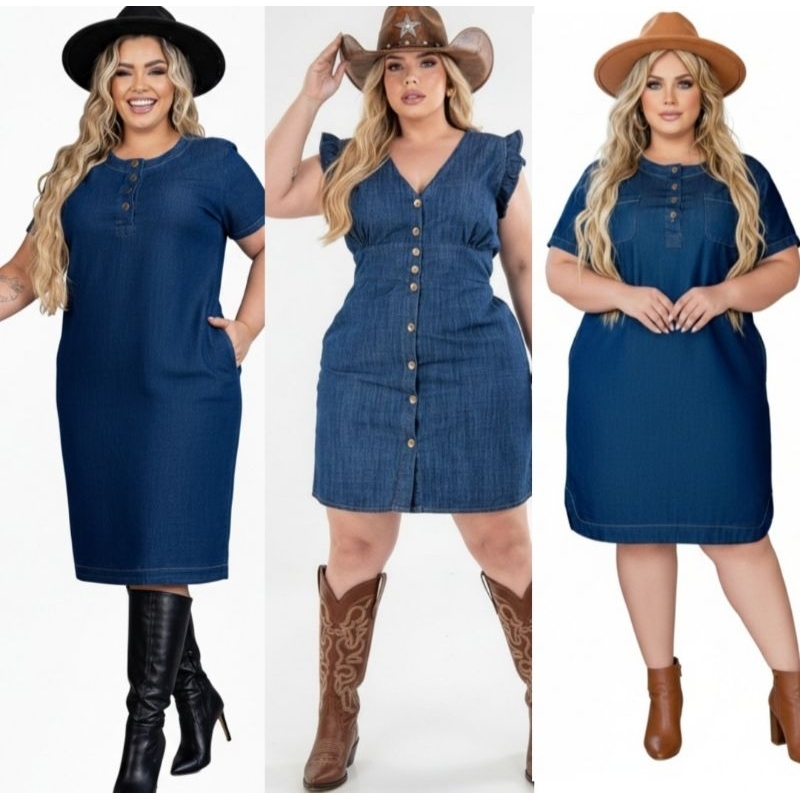 Vestido jeans Feminino Plus Size Roupas Femininas Chemise Plus size Camisão Casual Premium