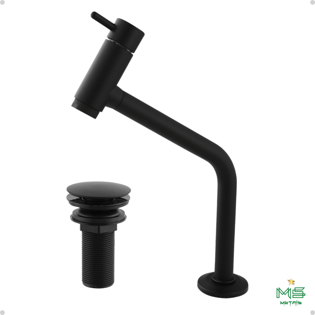 Torneira Preta Para Cuba Baixa Black Matte com Valvula Click Banheiro Lavatorio Cuba Sobrepor Baixa