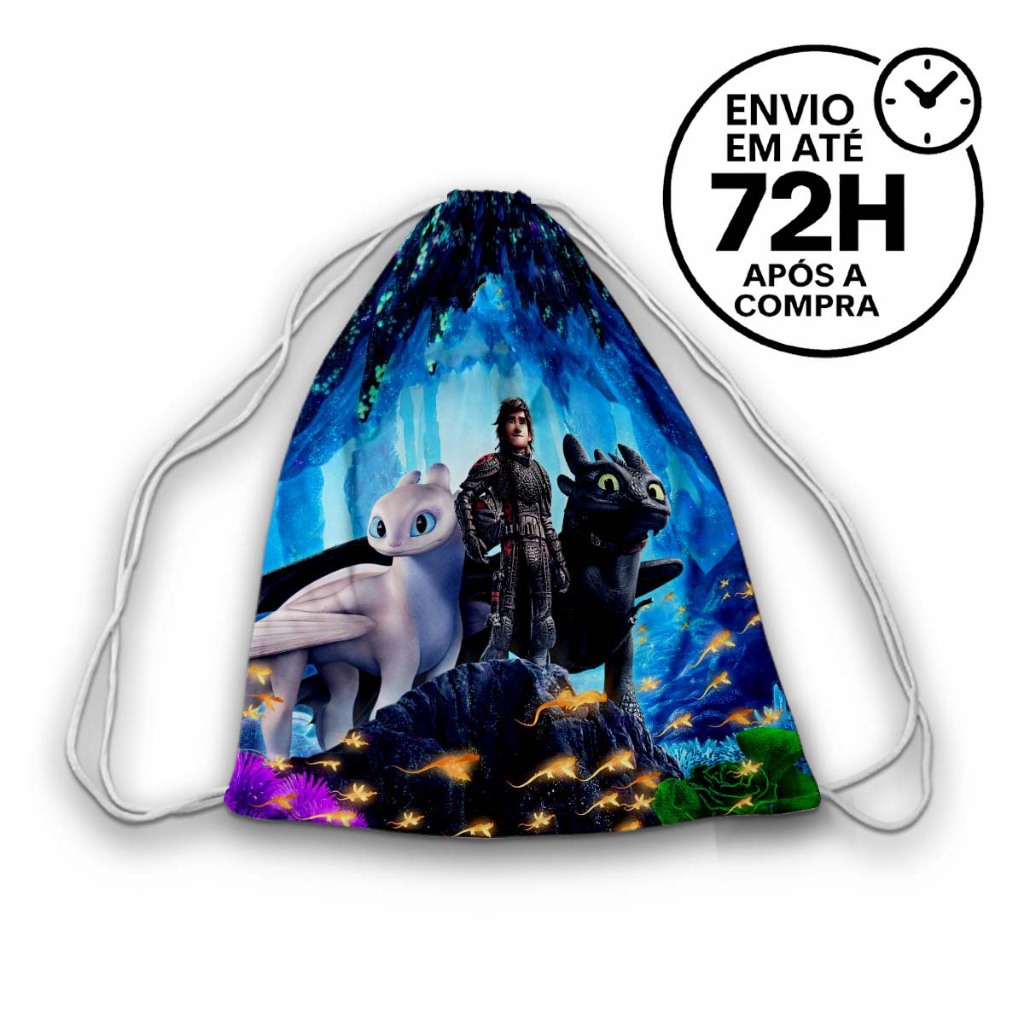 Mochilinha Saco Como treinar seu dragão saquinho para festa Aniversário Pronta Entrega (Envio Imediato)