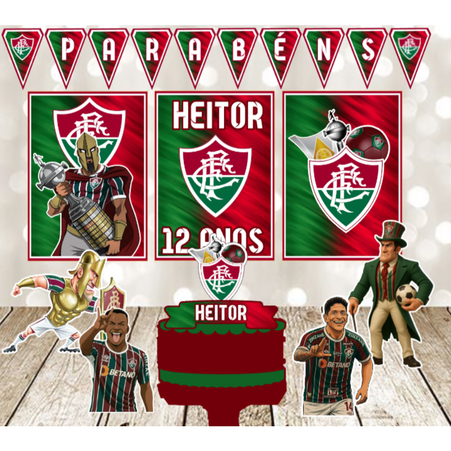 🎉 Kit Festa  FLUMINENSE FLU – Painéis + TOPO de BOLO+BANDEIROLA+DISPLAYS - só um bolinho🎉