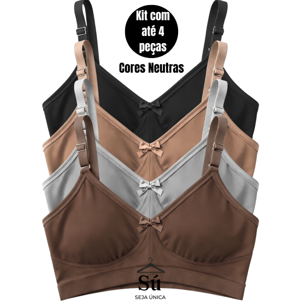KIT COM 4 SUTIÃS Reforçados Plus Size Alta Sustentação Tecido Duplo Alças Grossas